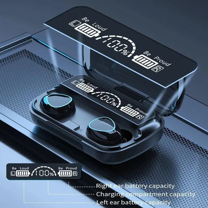 M10 Digital Display Case Earbuds, Black